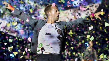 Chris Martin of Coldplay performing in the Hague in September