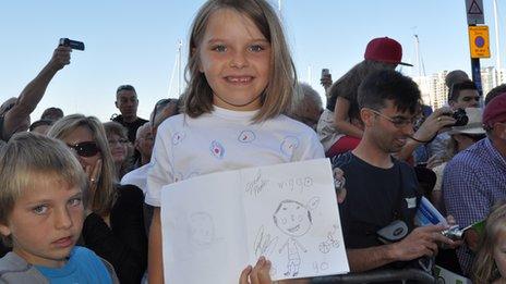 Elsie with her signed drawing of Bradley Wiggins