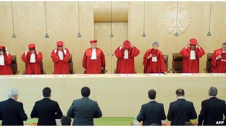 Judges in the Second Senate of the German Federal Constitutional Court on 19 July 2012