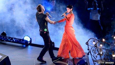 Chris Martin and Rihanna