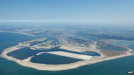 Aerial view of the Maasvlakte 2 development at the Port of Rotterdam