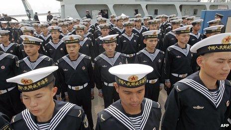 Chinese navy sailors at a naval base in Hong Kong (file photo)