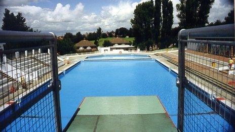 View from the 5m diving board at Broomhill Swimming Pool in Ipswich