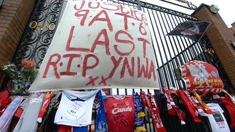 Tributes at the Hillsborough Memorial at Anfield