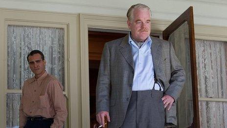 Joaquin Phoenix and Philip Seymour Hoffman in The Master