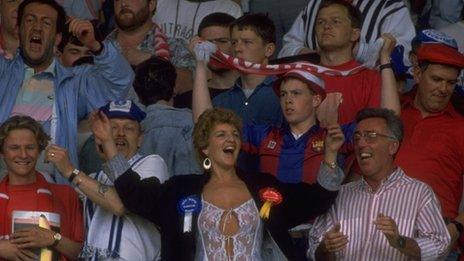 Female football fan among make supporters in the 1980s