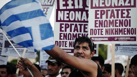 Protesters march in central Athens