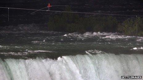 Nik Wallenda walks a tightrope over Niagara Falls, 2012