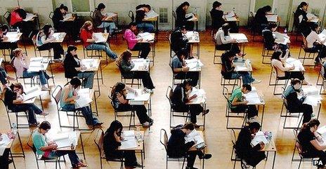 School children sit an exam