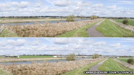 Ely by-pass before (top) and artist's impression of after