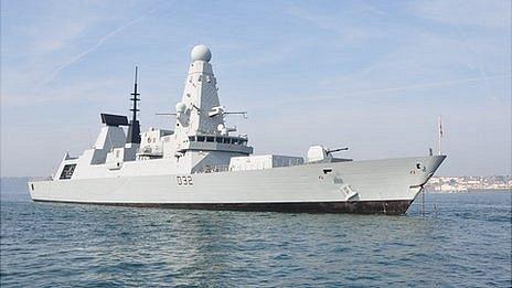 HMS Daring anchored off Guernsey