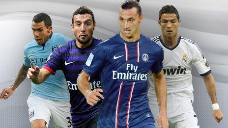 Left to right: Carlos Tevez, Santi Cazorla, Zlatan Ibrahimovic and Cristiano Ronaldo