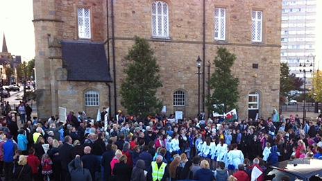 Hundreds of people gathered in Flint for the protest