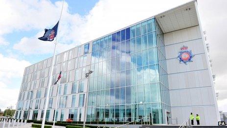 The flag at Greater Manchester Police's headquarters flew at half-mast in honour of the two police officers, who were killed while on duty