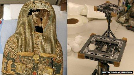 Egyptian mummy case and Lego support