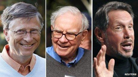 Combination picture of Bill Gates, Warren Buffett and Larry Ellison