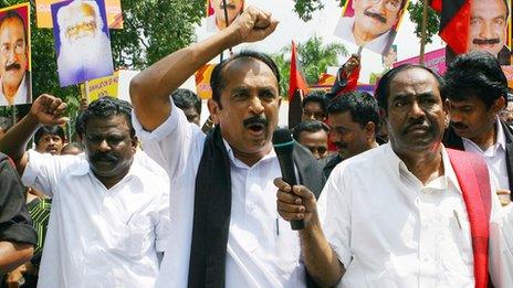 MDMK Tamil leader Vaiko leading a rally