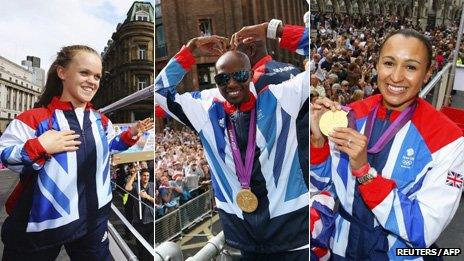 Ellie Simmonds, Mo Farah and Jessica Ennis