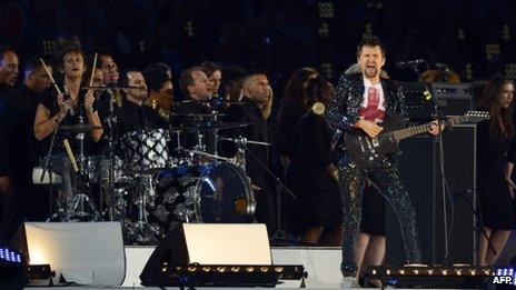 Muse perform during the closing ceremony of the 2012 London Olympic Games at the Olympic stadium in London on 12 August