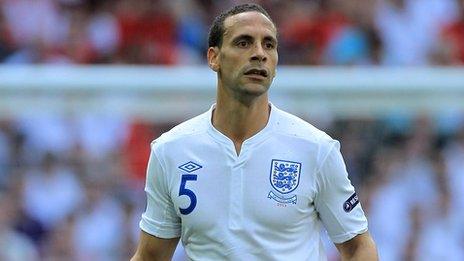 Rio Ferdinand plays for England v Switzerland in June 2011