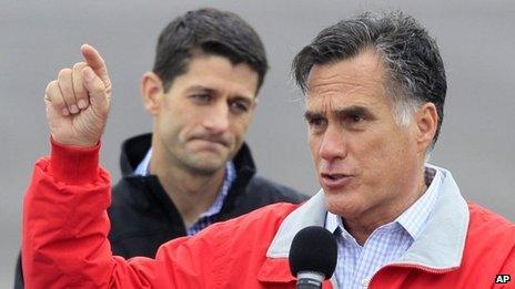 Republican presidential nominee Mitt Romney and running mate Paul Ryan in Dayton, Ohio 25 September 2012