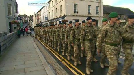 223 Signal Squadron marching through Haverfordwest