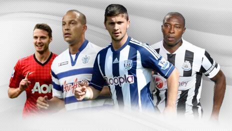 Left to right: Nick Powell (Man Utd), Bobby Zamora (QPR), Shane Long (West Brom), Shola Ameobi (Newcastle)