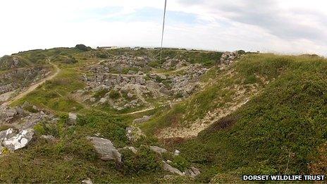 Kingbarrow Quarry as seen through the Dorset Wildlife Trust's zip wire camera