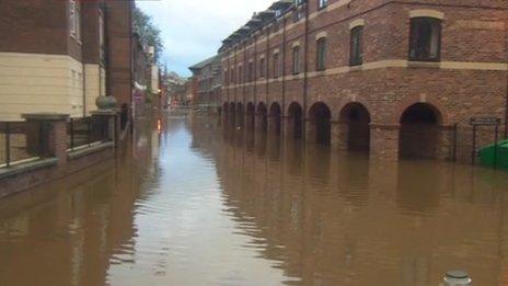 The River Ouse in York, where waters have risen more than four metres since Sunday