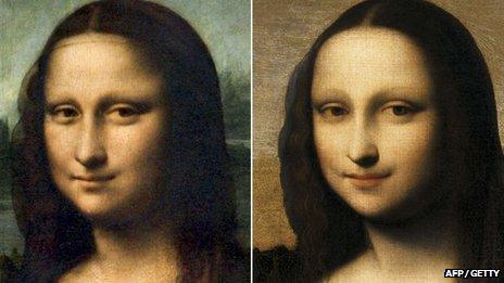 Mona Lisa Leonardo Da Vinci (chwith) a'r Isleworth Mona Lisa