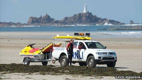 RNLI lifeguards on St Ouen's Bay in Jersey