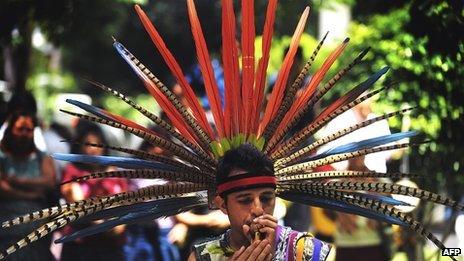 Member of the Pipil indigenous people at a festival celebrating the ingenous culture of El Salvador (Aug 2010)