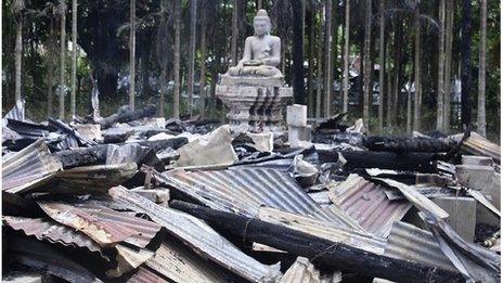 A temple burnt by Muslims is seen in Cox's Bazar September 30, 2012