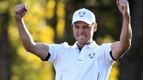 Martin Kaymer celebrates winning the Ryder Cup