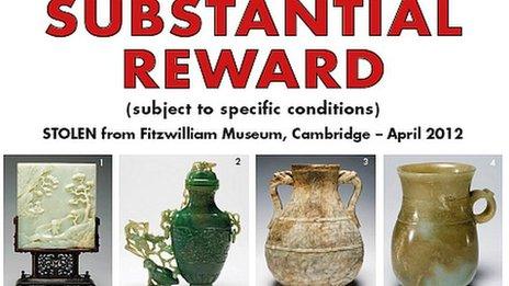 Reward advertisement for return of stolen art