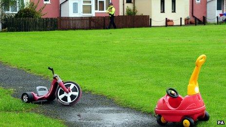 Children's toys discarded in the estate near where April Jones lives