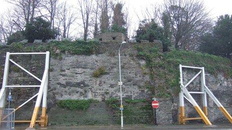 Supporting wall at Cardigan Castle