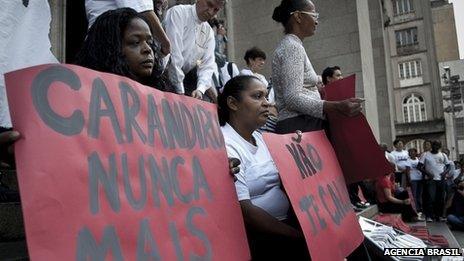 Demonstrators at act to mark the 20th anniversary of the Carandiru massacre