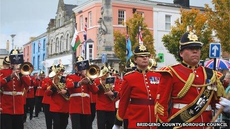 Bandsmen played as the troops marched through the county town