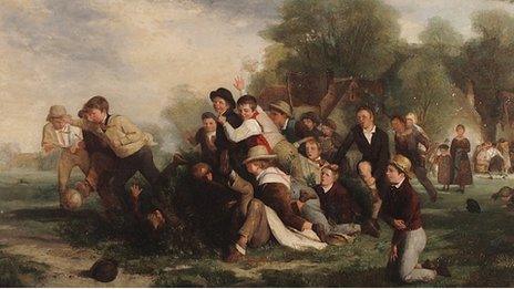 Thomas Webster, Football Game 1839, oil on canvas, National Football Museum