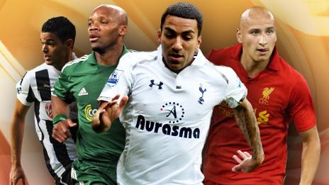 Left to right: Hatem Ben Arfa, Jean-Alain Boumsong, Aaron Lennon and Jonjo Shelvey