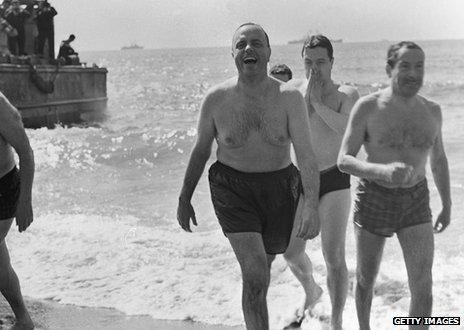 Senator Biddle after a swim on Palomares beach