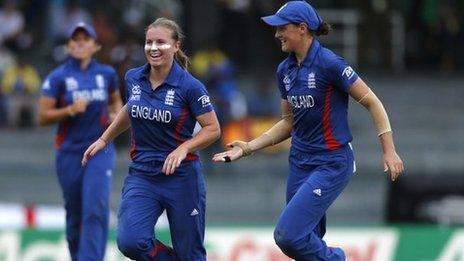 England's Holly Colvin celebrates a wicket