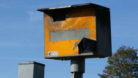 Speed camera which had suffered fire damage