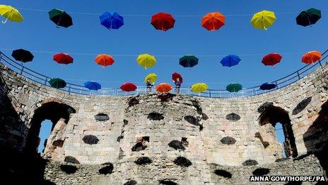 Umbrellas over Clifford's Tower