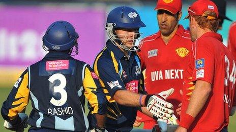 Yorkshire's Adil Rashid and David Miller in action against Uva Next