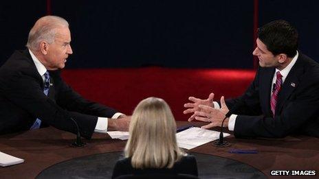 Joe Biden and Paul Ryan in vice-presidential debate in Danville, 11 October 2012