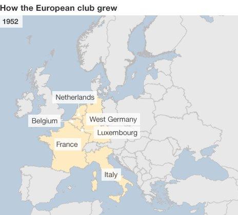 Maps showing growth of the European Union