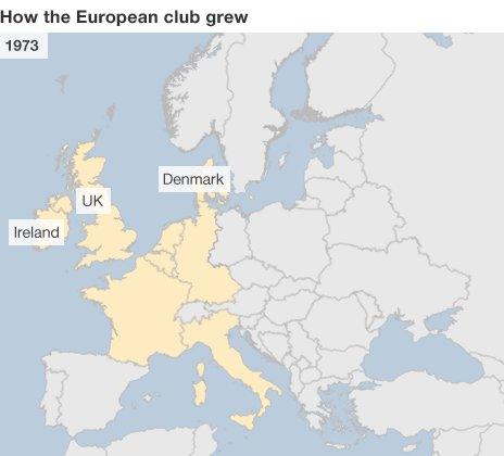 Maps showing growth of the European Union