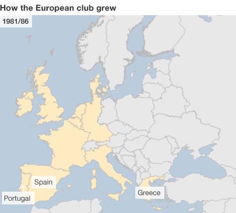 Maps showing growth of the European Union